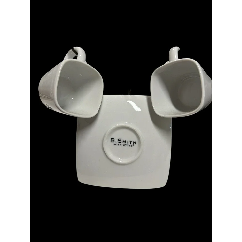 B. Smith White Set For 6 Espresso Demitasse Cups & Saucers W/Storage Rack Coffee